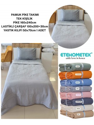 ETEHOMETEX HAVUZLU PİKE TAKIMI %100 PAMUK TEK KİŞİLİK GRİ 8696474232110